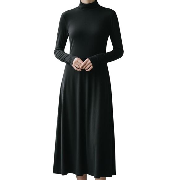 LBisse Travelers Long Sleeve High Neck  Midi Dress Black Women's Size Medium - Picture 1 of 5